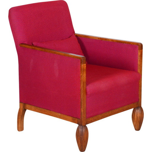Vintage Art Deco red beech armchair, France 1930