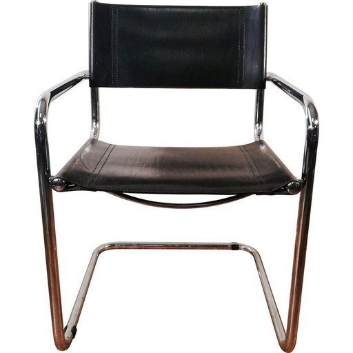 Vintage B34 chair in black leather and aluminum frame by Marcel Breuer