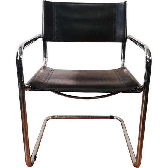 Image 1 of Vintage B34 chair in black leather and aluminum frame by Marcel Breuer
