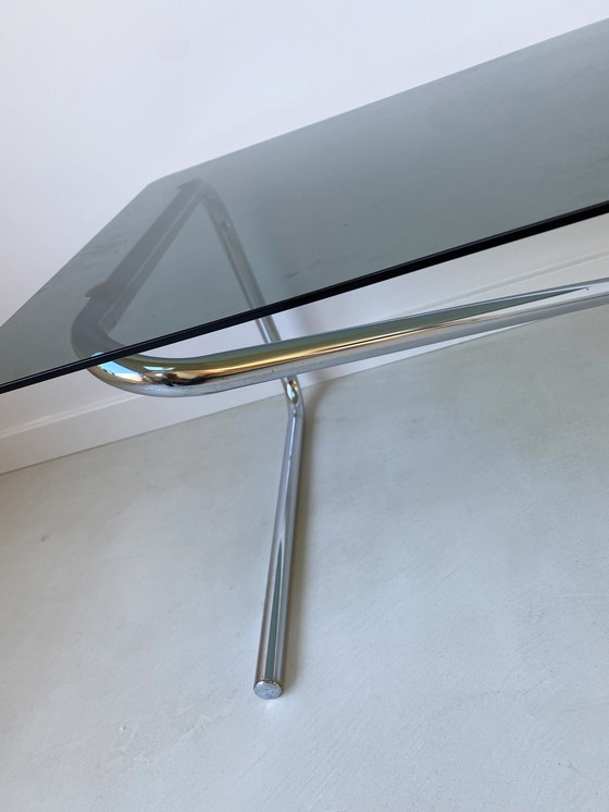 Image 1 of Coffee Table With Stainless Steel Base And Smoke Glass Top