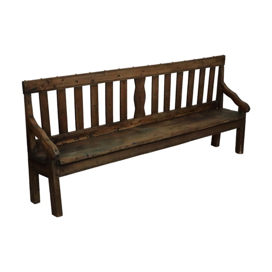 Image 1 of Long English Wooden Bench ca1850