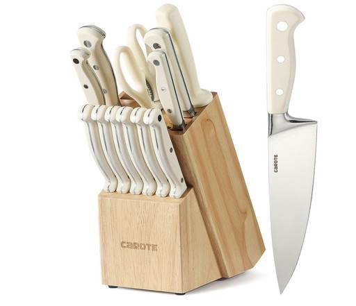 Professional Stainless Steel Kitchen Knife, With Wooden Knife Block