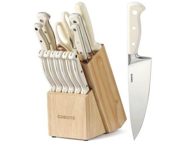 Image 1 of Professional Stainless Steel Kitchen Knife, With Wooden Knife Block