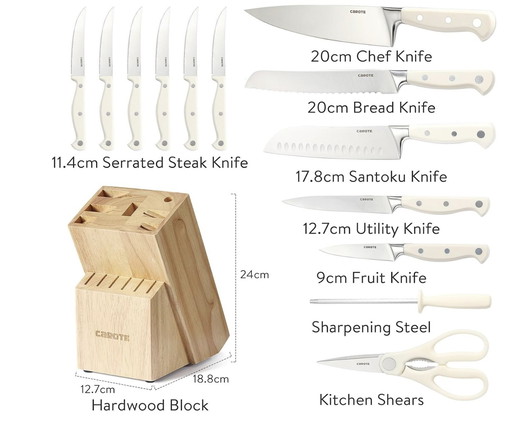 Professional Stainless Steel Kitchen Knife, With Wooden Knife Block