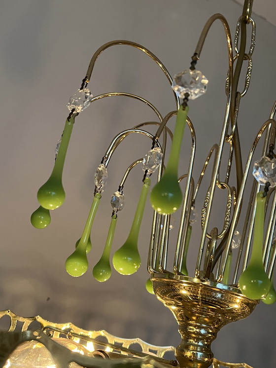 Image 1 of Vintage Opaline Green Teardrop Chandelier Pendant Lamp