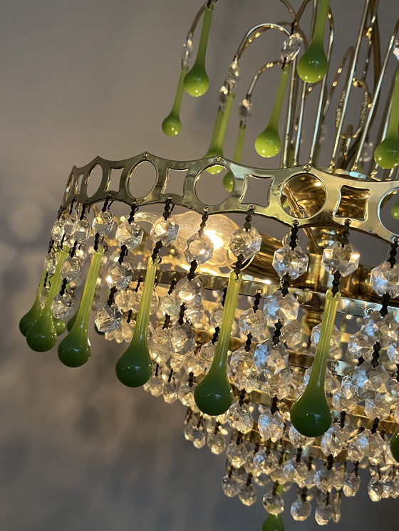 Image 1 of Vintage Opaline Green Teardrop Chandelier Pendant Lamp