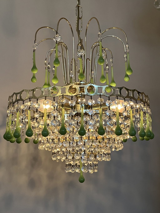 Vintage Opaline Green Teardrop Chandelier Pendant Lamp