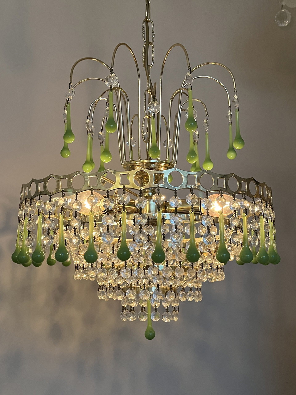 Vintage Opaline Green Teardrop Chandelier Pendant Lamp 445 Whoppah