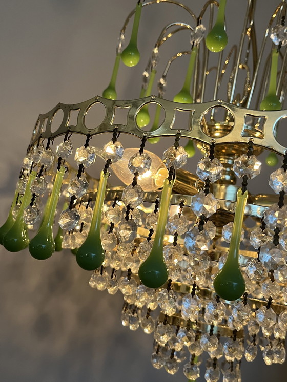 Image 1 of Vintage Opaline Green Teardrop Chandelier Pendant Lamp