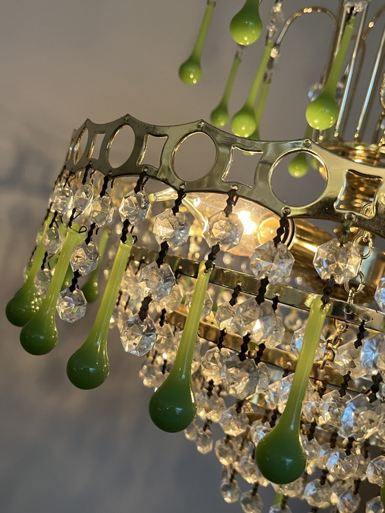 Image 1 of Vintage Opaline Green Teardrop Chandelier Pendant Lamp