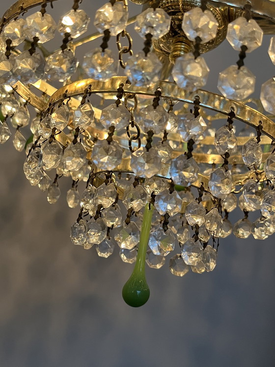 Image 1 of Vintage Opaline Green Teardrop Chandelier Pendant Lamp