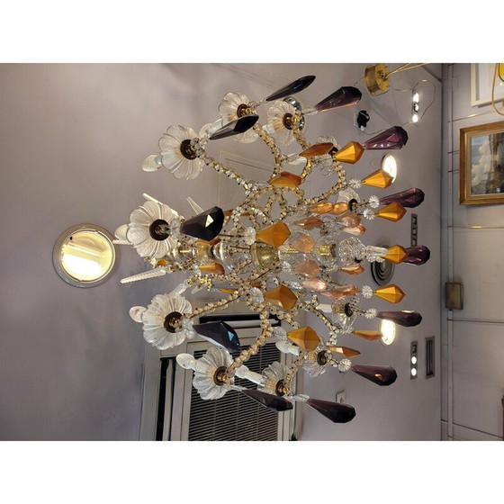 Image 1 of Vintage tall, faceted crystal chandelier, Italy 1940