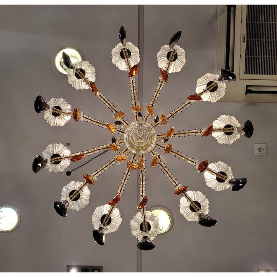 Image 1 of Vintage tall, faceted crystal chandelier, Italy 1940