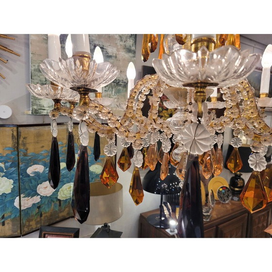 Image 1 of Vintage tall, faceted crystal chandelier, Italy 1940