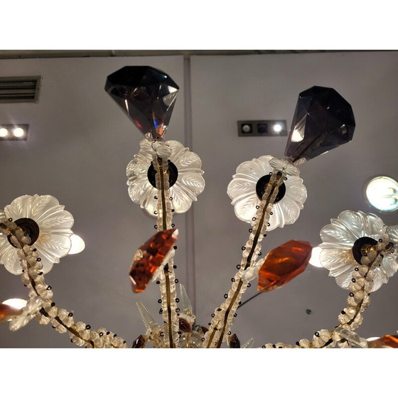 Image 1 of Vintage tall, faceted crystal chandelier, Italy 1940