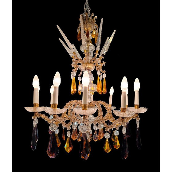 Image 1 of Vintage tall, faceted crystal chandelier, Italy 1940