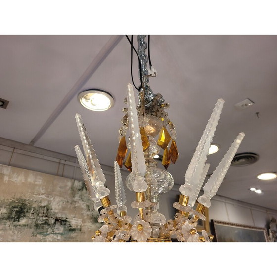 Image 1 of Vintage tall, faceted crystal chandelier, Italy 1940