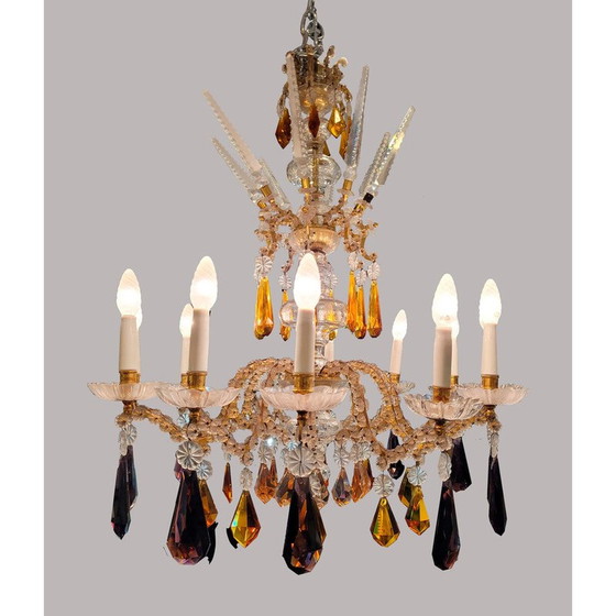 Image 1 of Vintage tall, faceted crystal chandelier, Italy 1940