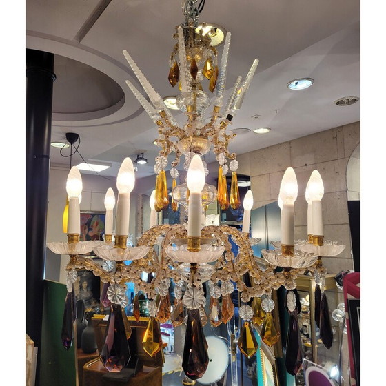 Image 1 of Vintage tall, faceted crystal chandelier, Italy 1940