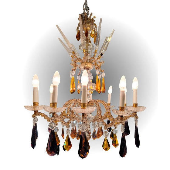 Image 1 of Vintage tall, faceted crystal chandelier, Italy 1940