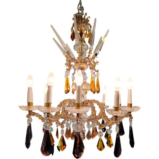 Image 1 of Vintage tall, faceted crystal chandelier, Italy 1940
