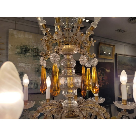 Image 1 of Vintage tall, faceted crystal chandelier, Italy 1940