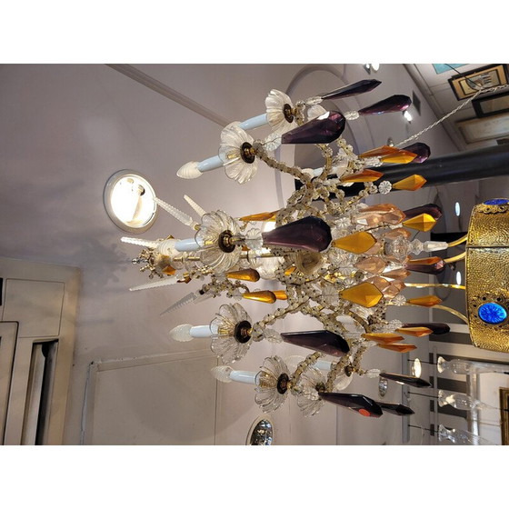 Image 1 of Vintage tall, faceted crystal chandelier, Italy 1940