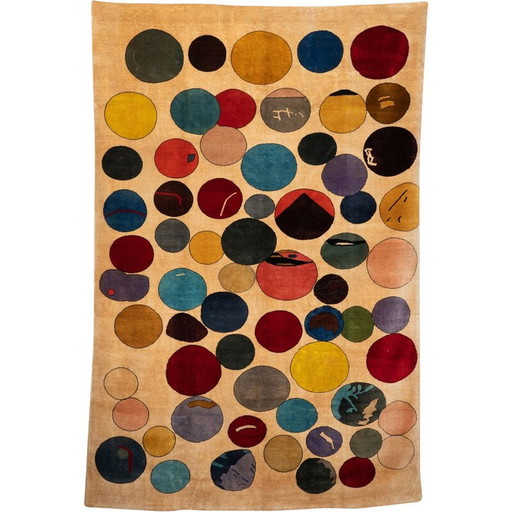 Vintage merino wool rug depicting colorful circles
