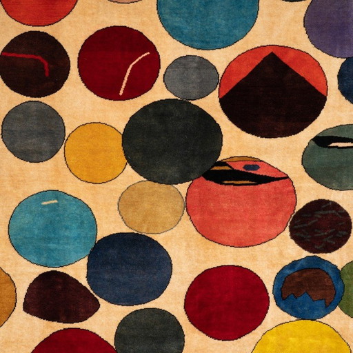 Vintage merino wool rug depicting colorful circles