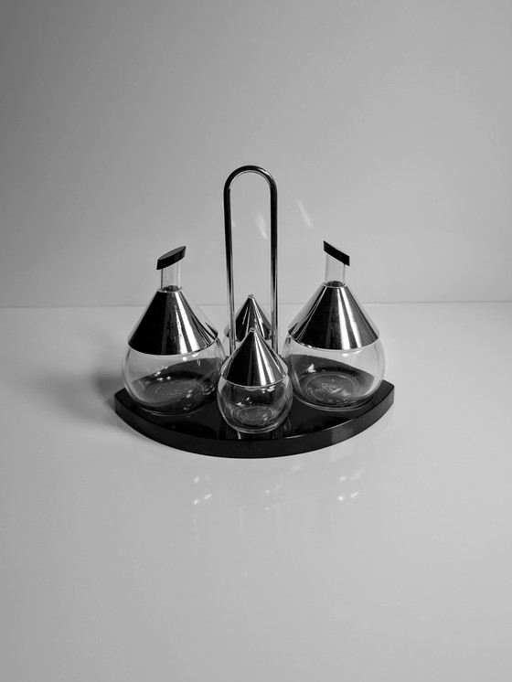 Image 1 of Vintage Bmf cruet 80s postmodern - oil, vinegar, salt condiment set chrome 1980