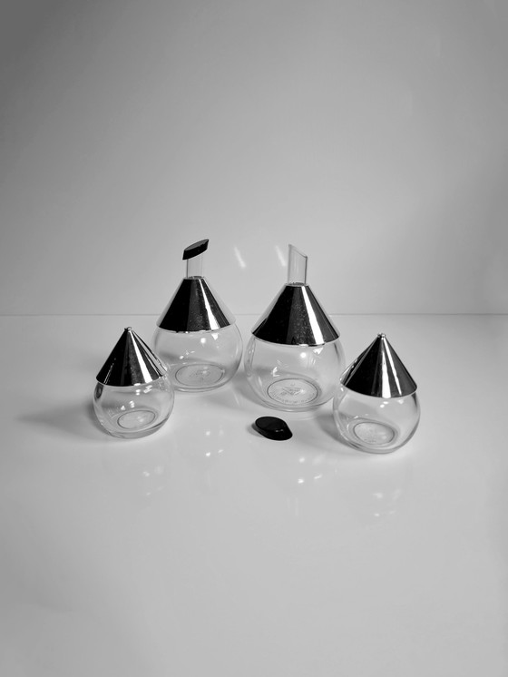 Image 1 of Vintage Bmf cruet 80s postmodern - oil, vinegar, salt condiment set chrome 1980