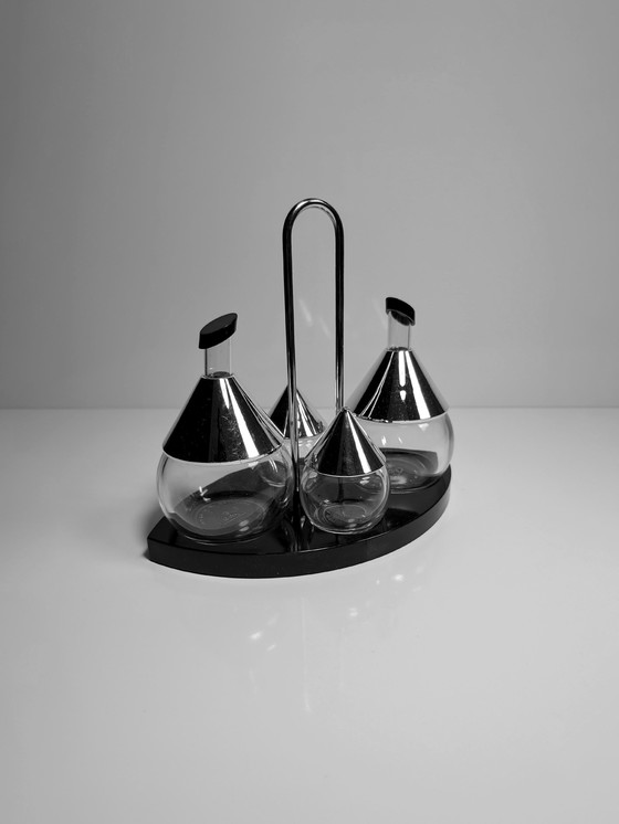 Image 1 of Vintage Bmf cruet 80s postmodern - oil, vinegar, salt condiment set chrome 1980