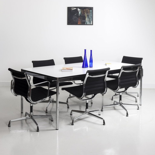 Set Of 6 Eames Aluminium Group Vitra Chairs Model Ea 104/105/108