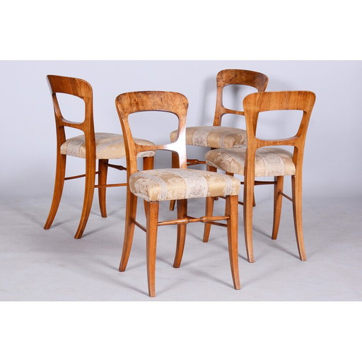 Set of 4 vintage Biedermeier walnut chairs, Czechia 1830s