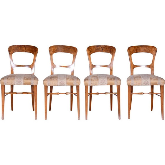 Image 1 of Set di 4 sedie vintage Biedermeier in noce, Repubblica Ceca, anni '30 del XIX secolo
