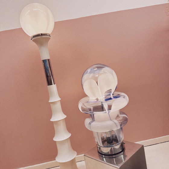 Image 1 of 1970'S Murano Glass Floor or Table Lamp blue milk glass