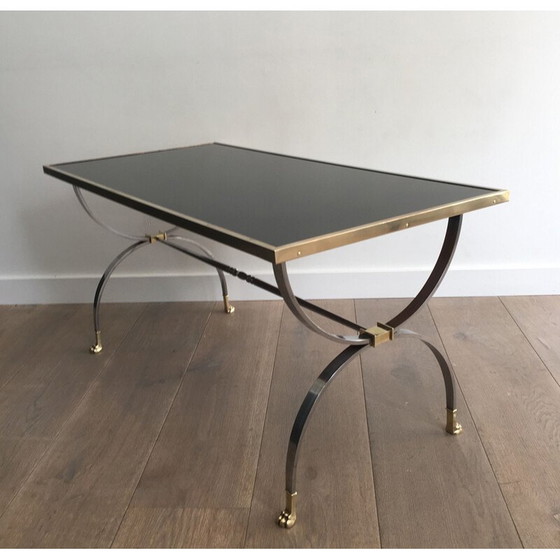 Image 1 of Vintage neoclassical coffee table, brushed steel, France 1940