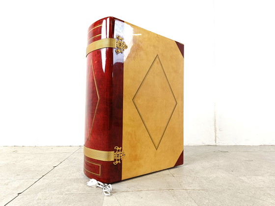 Image 1 of Italian Goatskin Book Shaped Dry Bar Cabinet by Aldo Tura, 1950s