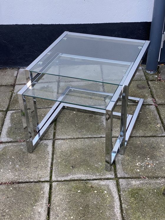 Image 1 of Nest of Chrome and Glass Side Tables