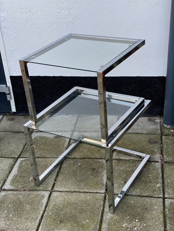 Image 1 of Nest of Chrome and Glass Side Tables