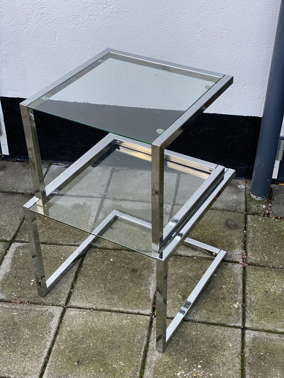 Image 1 of Nest of Chrome and Glass Side Tables