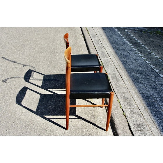 Image 1 of Pair of vintage teak and black leather chairs by Hw Klein for Bramin, Denmark 1960