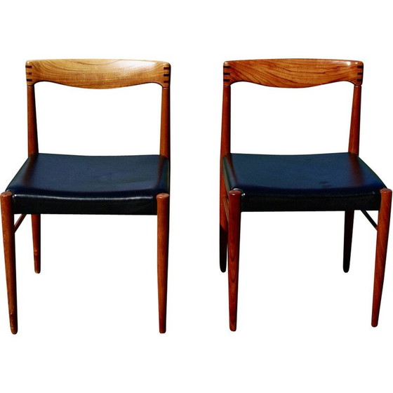 Image 1 of Pair of vintage teak and black leather chairs by Hw Klein for Bramin, Denmark 1960