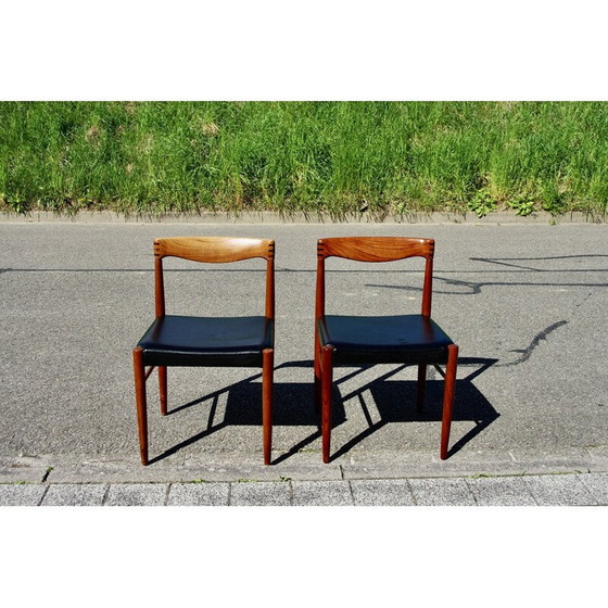 Image 1 of Pair of vintage teak and black leather chairs by Hw Klein for Bramin, Denmark 1960