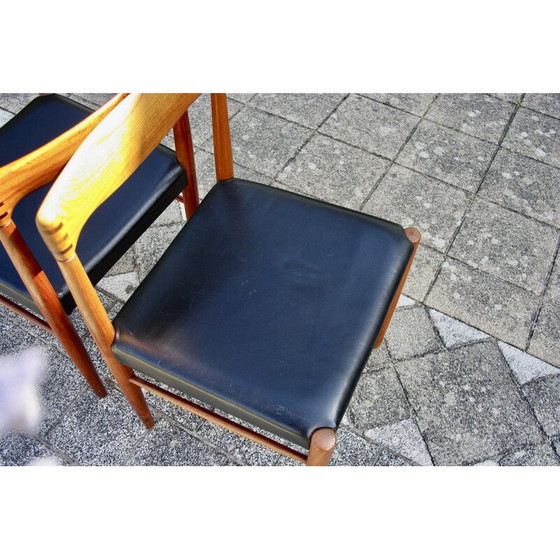 Image 1 of Pair of vintage teak and black leather chairs by Hw Klein for Bramin, Denmark 1960