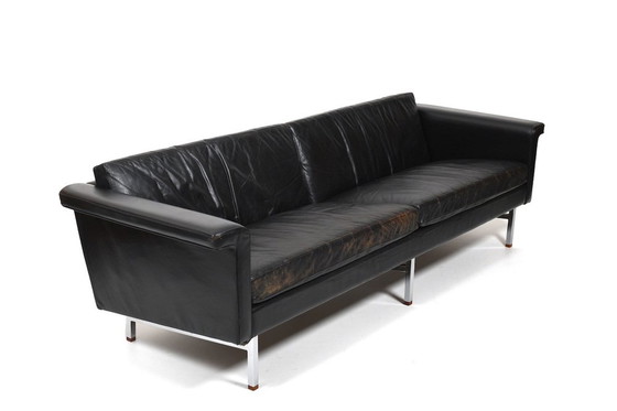 Image 1 of Large Danish Sofa in Leather with Chrome Legs and Teak Ends