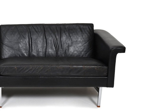 Image 1 of Large Danish Sofa in Leather with Chrome Legs and Teak Ends