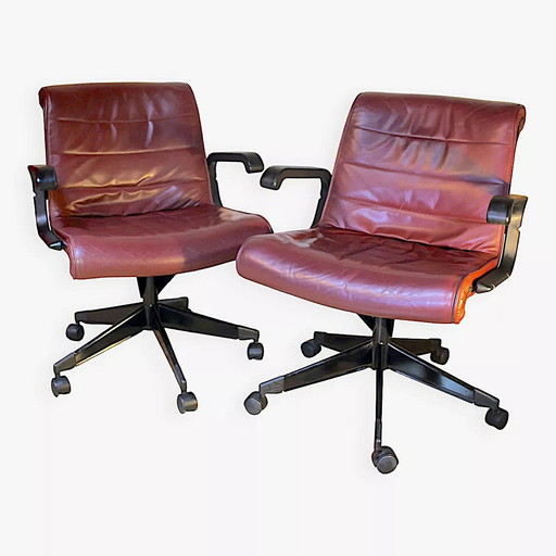 Pair De Fauteuil Cuir Chocolat By Richard Sapper For Knoll