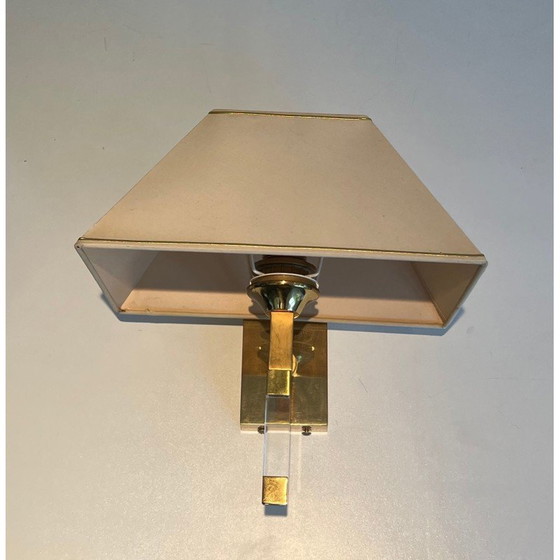 Image 1 of Pair of vintage wall lamps in plexiglass and gilded metal, France 1970