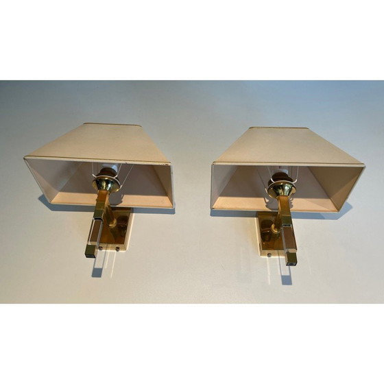 Image 1 of Pair of vintage wall lamps in plexiglass and gilded metal, France 1970